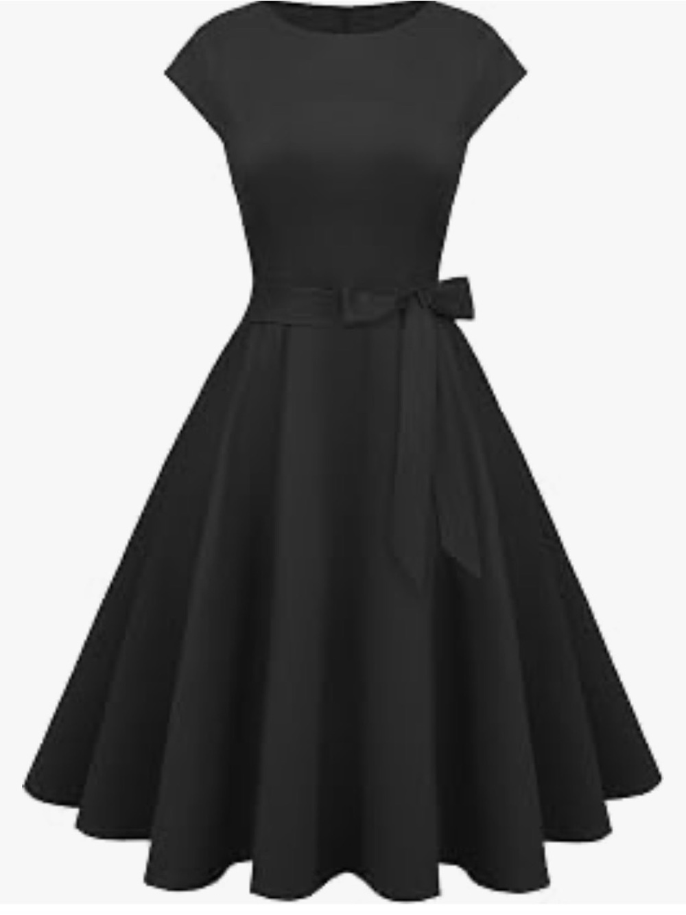 Sleeveless Black Midi Dress with Waist Tie - Picture 3 of 3